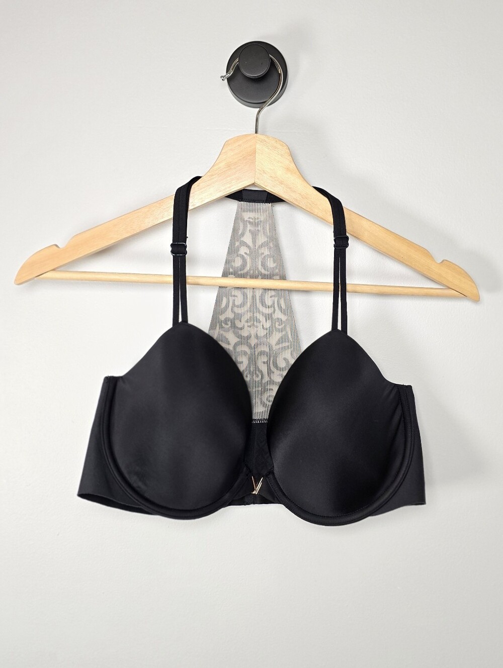 Black Plunge T-Shirt Bra with Racerback Back Bra